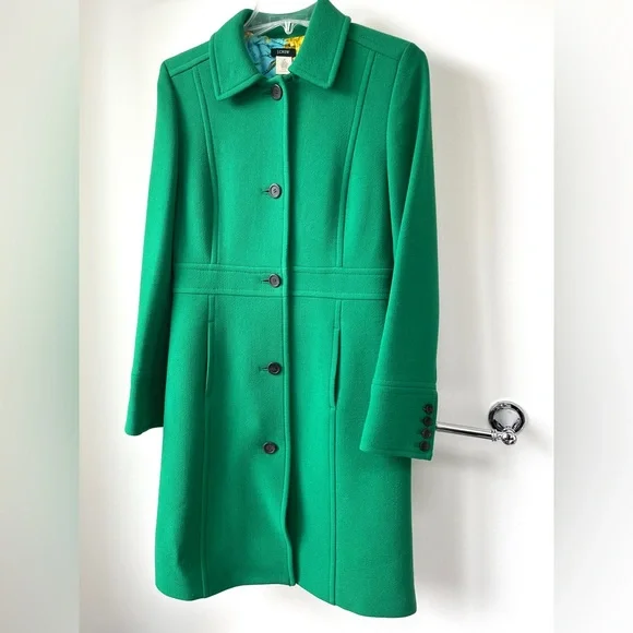 J.Crew wool classic coat, emerald green, turquoise and gold floral lining size 6 - Picture 8 of 10